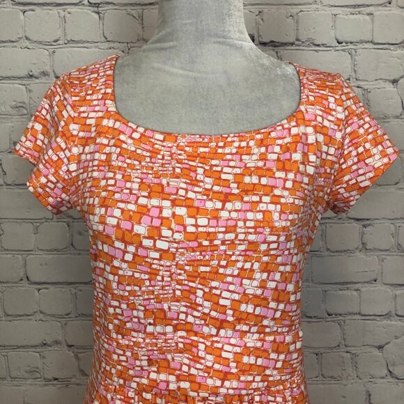 J McLaughlin Catalina Cloth Cap Sleeve Orange Tile Print Dress Size S - Picture 4 of 7